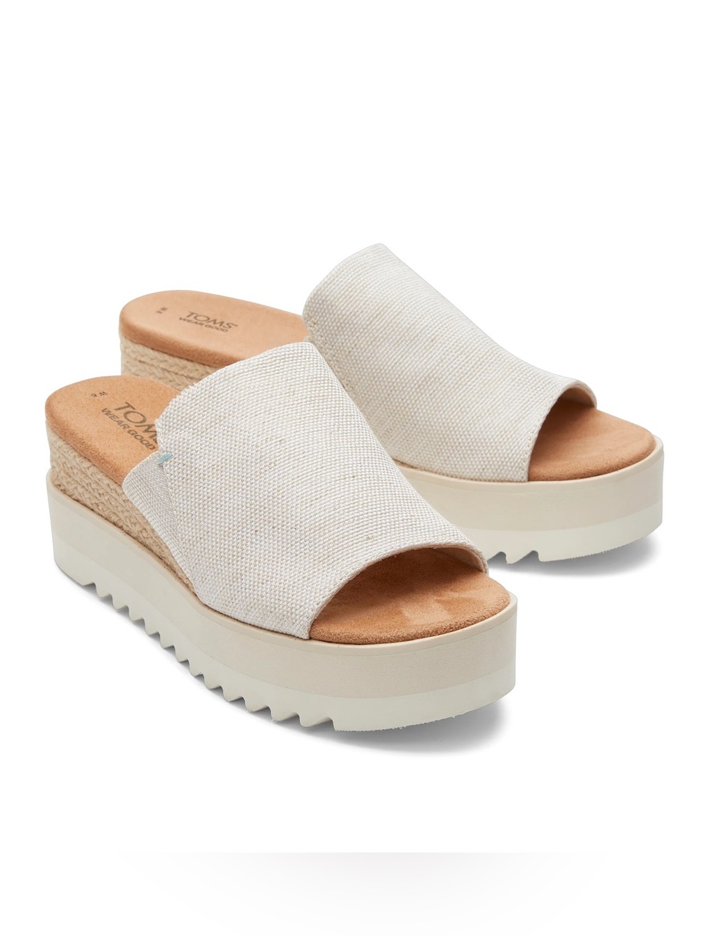 Toms Diana Mule Wedge Sandals Tan Burlap Canvas Size 8